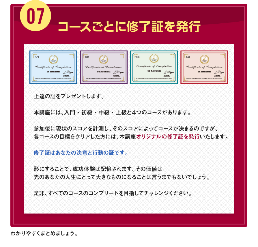 07コースごとに修了証を発行